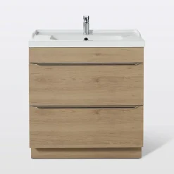 GoodHome Meuble vasque à poser effet chêne l.80 cm Imandra + plan vasque blanc céramique Lana,* Meuble Vasque