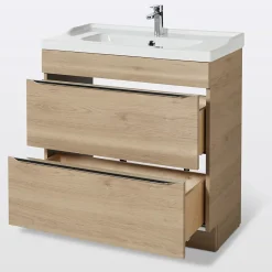 GoodHome Meuble vasque à poser effet chêne l.80 cm Imandra + plan vasque blanc céramique Lana,* Meuble Vasque