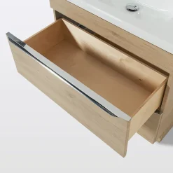 GoodHome Meuble vasque à poser effet chêne l.80 cm Imandra + plan vasque blanc céramique Lana,* Meuble Vasque