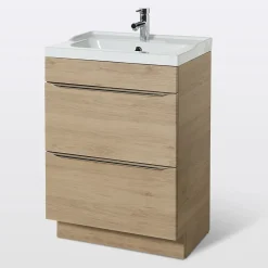 GoodHome Meuble vasque à poser effet chêne l.60 cm Imandra + plan vasque blanc céramique Lana,