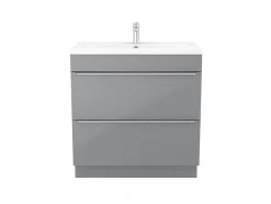 GoodHome Meuble vasque à poser gris l.80 cm Imandra + plan vasque blanc céramique Nira,* Meuble Vasque
