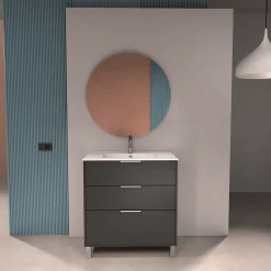 Futurbath Meuble vasque à poser gris anthracite l.80 cm + plan simple vasque porcelaine, Louna