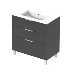 Futurbath Meuble vasque à poser gris anthracite l.80 cm + plan simple vasque porcelaine, Louna