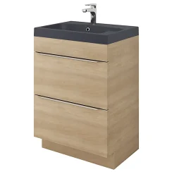 GoodHome Meuble vasque à poser Imandra effet chêne l.60 cm + plan vasque noir résine Mila,