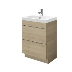 GoodHome Meuble vasque à poser Imandra effet chêne l.60 cm + plan vasque blanc résine Mila,