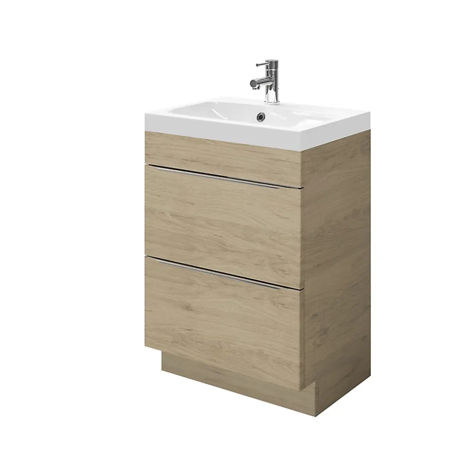 GoodHome Meuble vasque à poser Imandra effet chêne l.60 cm + plan vasque blanc résine Mila,