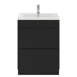 GoodHome Meuble vasque à poser noir mat l.60 cm Imandra + plan vasque blanc céramique Nira,* Meuble Vasque