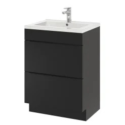 GoodHome Meuble vasque à poser noir mat l.60 cm Imandra + plan vasque blanc céramique Nira,* Meuble Vasque