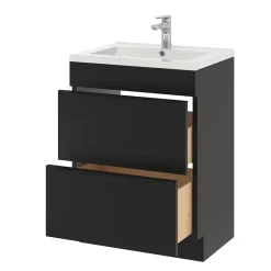 GoodHome Meuble vasque à poser noir mat l.60 cm Imandra + plan vasque blanc céramique Nira,* Meuble Vasque