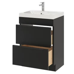 GoodHome Meuble vasque à poser noir mat l.60 cm Imandra + plan vasque blanc résine Mila,