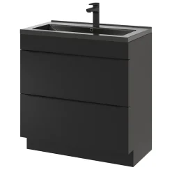GoodHome Meuble vasque à poser noir mat l.80 cm Imandra + plan vasque noir céramique Nira,* Meuble Vasque