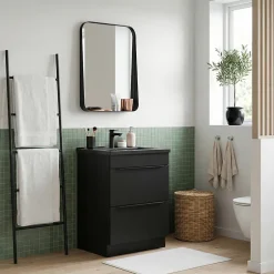 GoodHome Meuble vasque à poser noir mat l.60 cm Imandra + plan vasque noir céramique Nira,