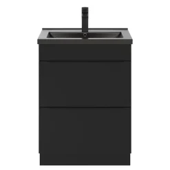 GoodHome Meuble vasque à poser noir mat l.60 cm Imandra + plan vasque noir céramique Nira,