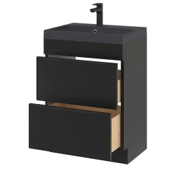 GoodHome Meuble vasque à poser noir mat l.60 cm Imandra + plan vasque noir résine Mila,
