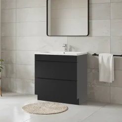 GoodHome Meuble vasque à poser noir mat l.80 cm Imandra + plan vasque blanc céramique Nira,