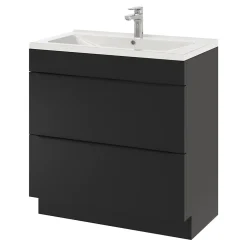 GoodHome Meuble vasque à poser noir mat l.80 cm Imandra + plan vasque blanc céramique Nira,