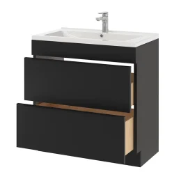 GoodHome Meuble vasque à poser noir mat l.80 cm Imandra + plan vasque blanc céramique Nira,