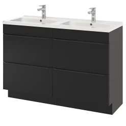 GoodHome Meuble vasque à poser noir mat l.120 cm Imandra + plan double double vasque blanc céramique Nira,
