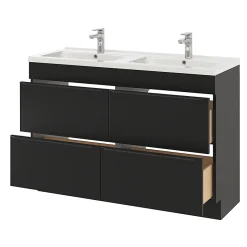 GoodHome Meuble vasque à poser noir mat l.120 cm Imandra + plan double double vasque blanc céramique Nira,