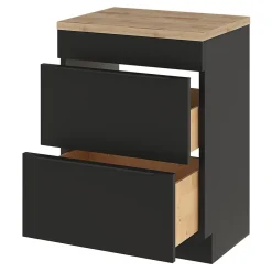 GoodHome Meuble vasque à poser noir mat l.60 cm Imandra + plan de toilette chêne massif Hartland,* Meuble Buanderie