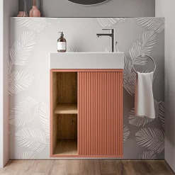 Bernstein Meuble vasque Abricot mat de salle de bain 55x24x59cm (LxPxH) 1 porte à droite + 2 cases rangement - BELDIVO