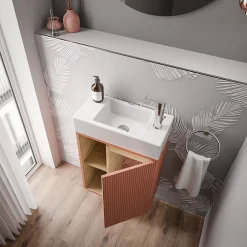 Bernstein Meuble vasque Abricot mat de salle de bain 55x24x59cm (LxPxH) 1 porte à droite + 2 cases rangement - BELDIVO