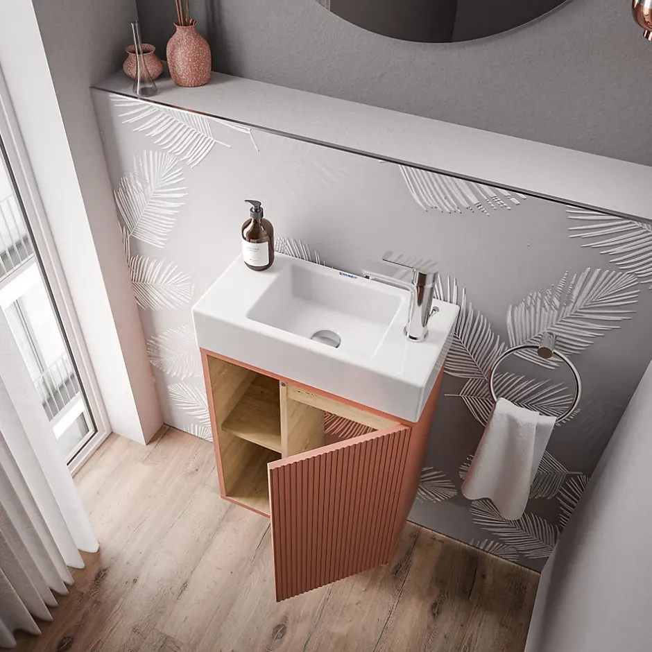 Bernstein Meuble vasque Abricot mat de salle de bain 55x24x59cm (LxPxH) 1 porte à droite + 2 cases rangement - BELDIVO
