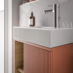 Bernstein Meuble vasque Abricot mat de salle de bain 55x24x59cm (LxPxH) 1 porte à droite + 2 cases rangement - BELDIVO
