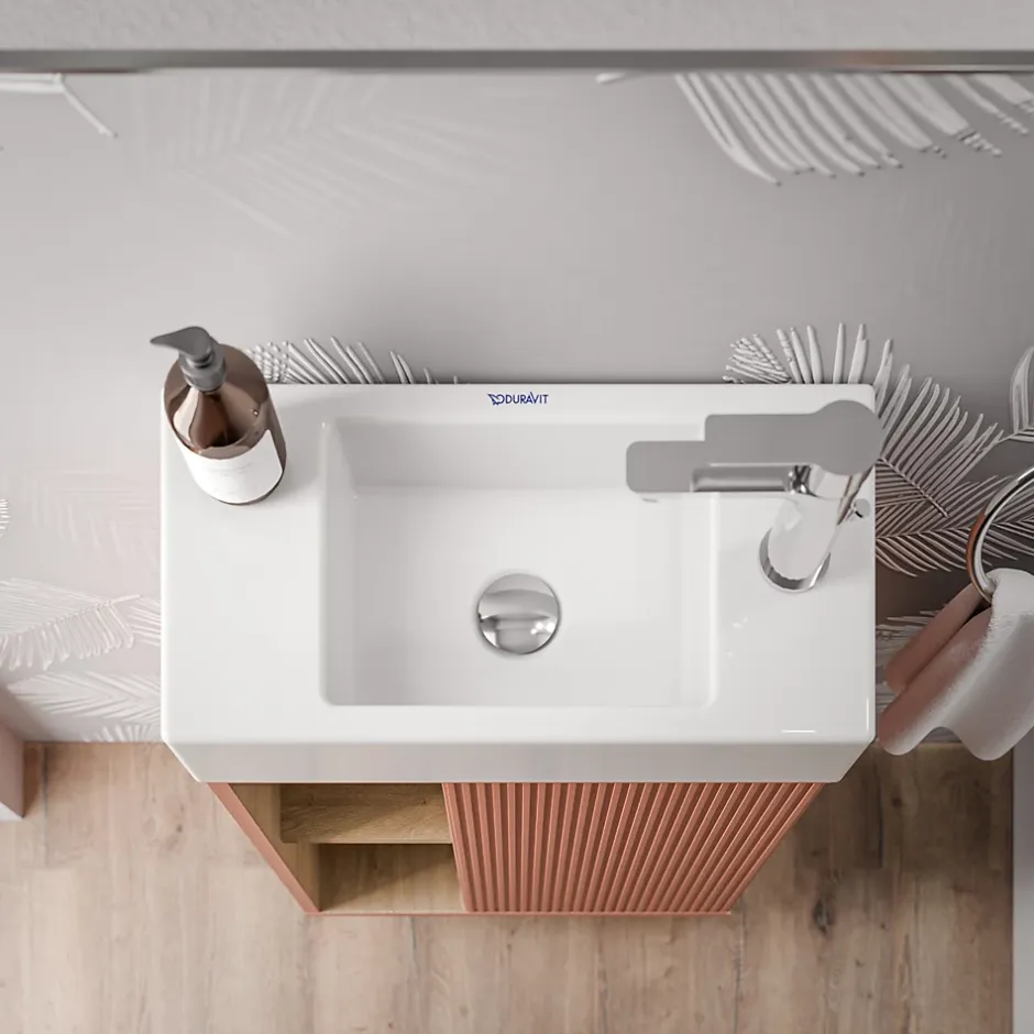Bernstein Meuble vasque Abricot mat de salle de bain 55x24x59cm (LxPxH) 1 porte à droite + 2 cases rangement - BELDIVO