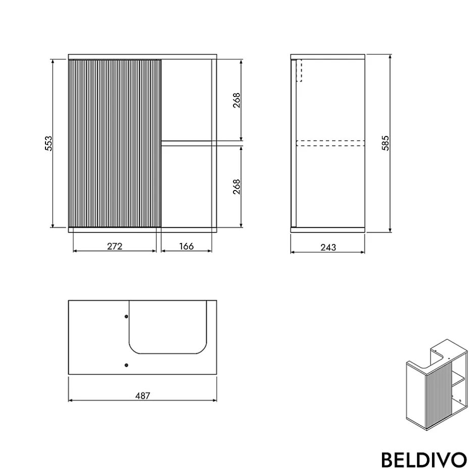 Bernstein Meuble vasque Abricot mat de salle de bain 55x24x59cm (LxPxH) 1 porte à droite + 2 cases rangement - BELDIVO