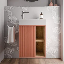 Bernstein Meuble vasque Abricot mat de salle de bain 55x24x59cm (LxPxH) 1 porte à gauche + 2 cases rangement - BELDIVO* Lave-Mains
