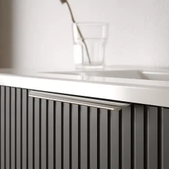 Bernstein Meuble vasque Anthracite mat strié de salle de bain 60x46x62cm (LxPxH) + vasque céramique, Poignées chrome - TIM60* Lave-Mains