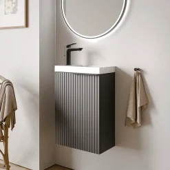 Bernstein Meuble vasque Anthracite mat strié de salle de bain 40x22x55cm (LxPxH) + vasque céramique, Poignée Noir mat - TIM40* Lave-Mains