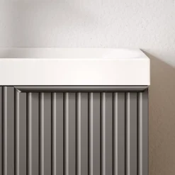 Bernstein Meuble vasque Anthracite mat strié de salle de bain 40x22x55cm (LxPxH) + vasque céramique, Poignée Noir mat - TIM40* Lave-Mains