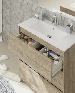 Pegane Meuble Vasque avec miroir coloris Cambrian - Hauteur 90 x Longueur 81.5 x Profondeur 46.5 cm* Meuble Sous-Vasque