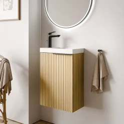 Bernstein Meuble vasque Beige strié de salle de bain 40x22x55cm (LxPxH) + vasque céramique, Poignée Noir mat - TIM40* Lave-Mains