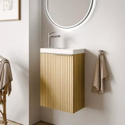 Bernstein Meuble vasque Beige strié de salle de bain 40x22x55cm (LxPxH) + vasque céramique, Poignée Chrome - TIM40