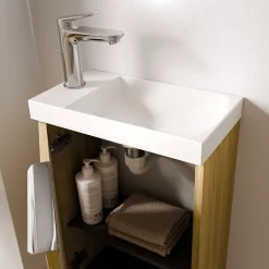 Bernstein Meuble vasque Beige strié de salle de bain 40x22x55cm (LxPxH) + vasque céramique, Poignée Chrome - TIM40