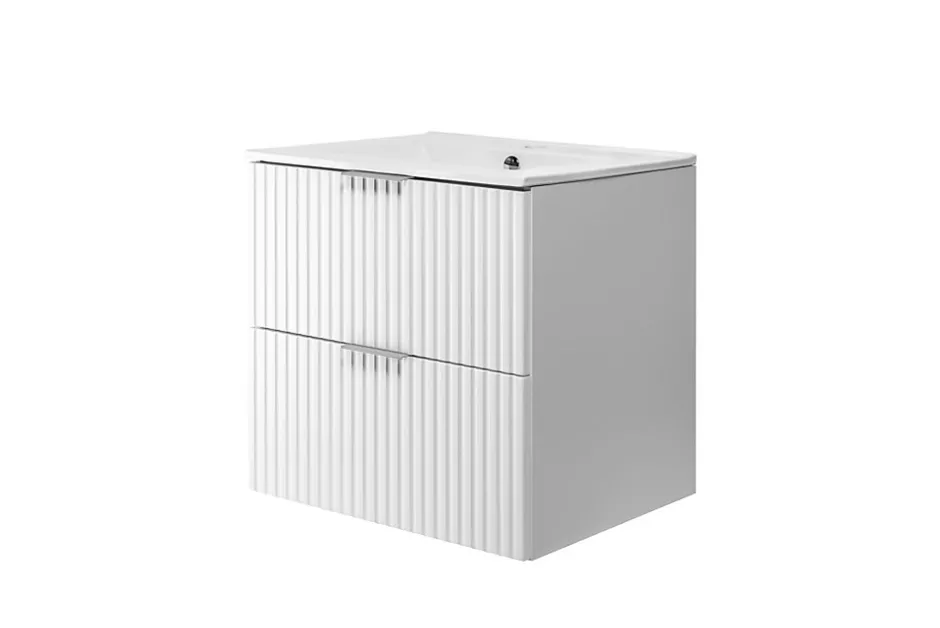 3xE Living Meuble vasque, Blanc, 60 x 57 x 46 cm, poignée argentée, sans plateau* Lave-Mains