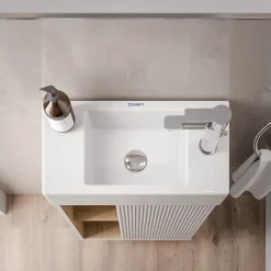 Bernstein Meuble vasque Blanc mat de salle de bain 55x24x59cm (LxPxH) 1 porte à droite + 2 cases rangement - BELDIVO