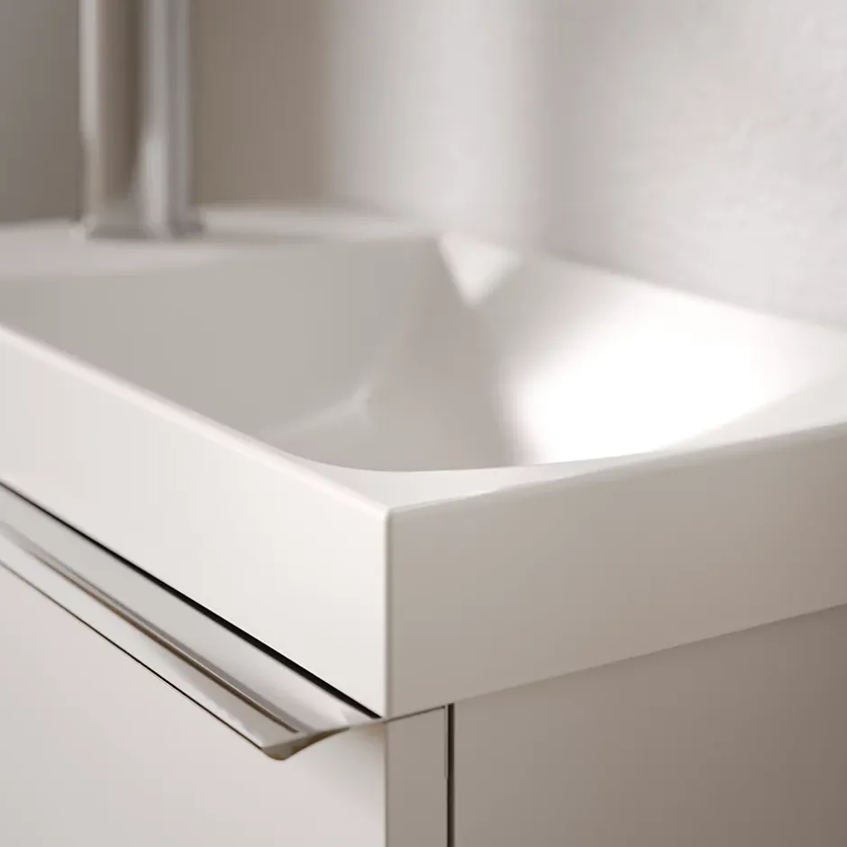 Bernstein Meuble vasque Blanc mat strié de salle de bain 40x22x55cm (LxPxH) + vasque céramique, Poignée Chrome - TIM40* Lave-Mains