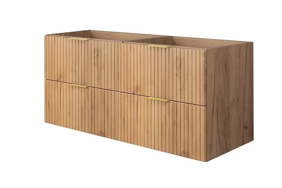 3xE Living Meuble vasque, Chêne Craft, 120 (2 x 60) x 57 x 46 cm, poignée dorée, sans plateau