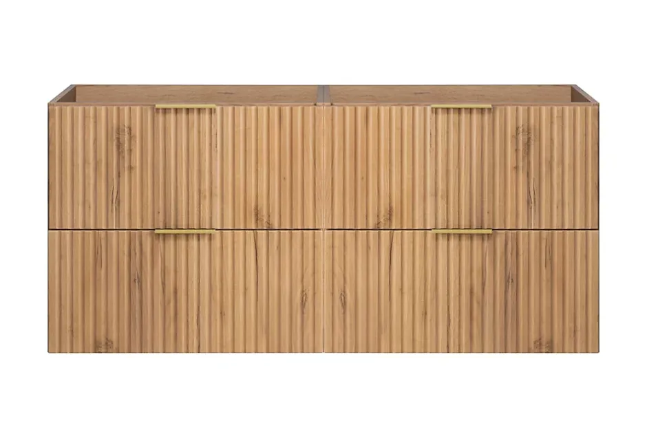 3xE Living Meuble vasque, Chêne Craft, 120 (2 x 60) x 57 x 46 cm, poignée dorée, sans plateau