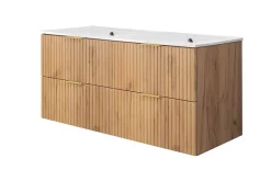 3xE Living Meuble vasque, Chêne Craft, 120 (2 x 60) x 57 x 46 cm, poignée dorée, sans plateau