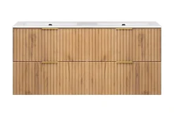 3xE Living Meuble vasque, Chêne Craft, 120 (2 x 60) x 57 x 46 cm, poignée dorée, sans plateau