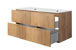 3xE Living Meuble vasque, Chêne Craft, 120 (2 x 60) x 57 x 46 cm, poignée dorée, sans plateau