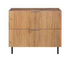 3xE Living Meuble vasque, Chêne Craft, 80 x 77 x 46 cm, poignée argentée, pieds noirs, sans plateau* Lave-Mains