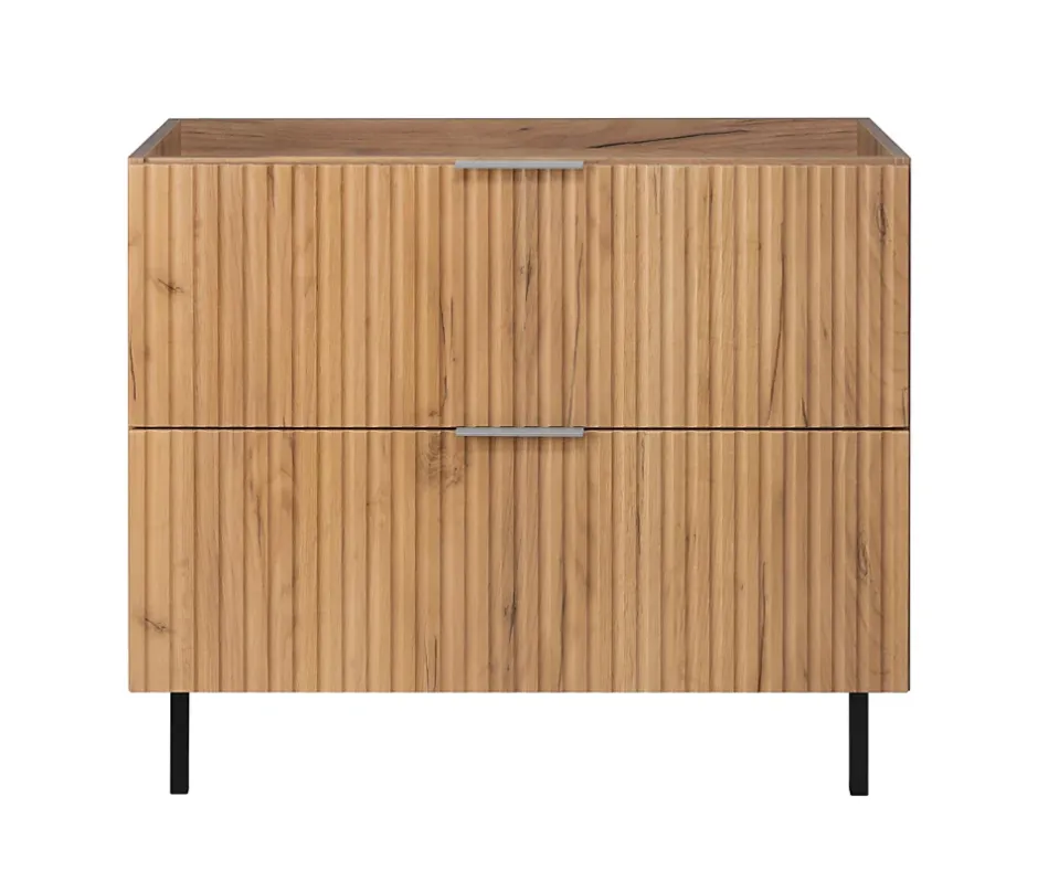 3xE Living Meuble vasque, Chêne Craft, 80 x 77 x 46 cm, poignée argentée, pieds noirs, sans plateau* Lave-Mains