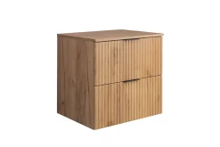 3xE Living Meuble vasque, Chêne Craft, 60 x 57 x 46 cm, poignée noire + Plan de travail