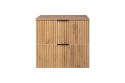 3xE Living Meuble vasque, Chêne Craft, 60 x 57 x 46 cm, poignée noire + Plan de travail